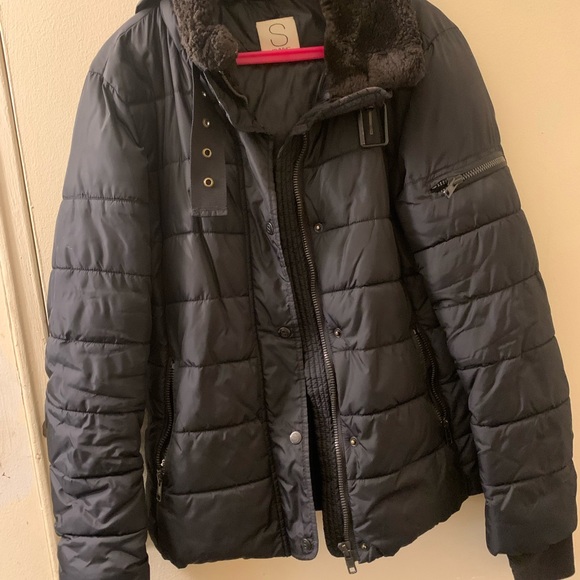 S13/NYC Mercer Puffer Coat with retractable Hood and Fur Trim Black Medium - Picture 10 of 14